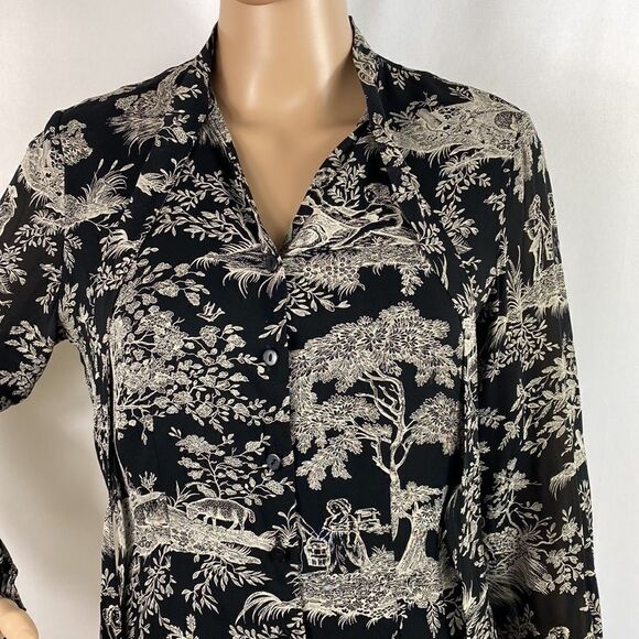 Talbots long sleeve tie-neck novelty print blouse size M - Picture 4 of 10